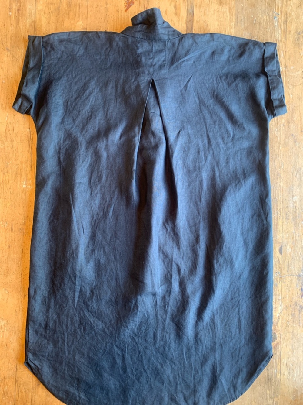 Eileen Fisher Black Short-Sleeve Linen  Button Down Dress - Picture 9 of 16